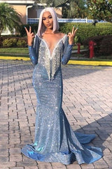 stylesnuggle offers Luxurious Sequins Long Sleevess Mermaid Sheer Neckline Prom Dresses at a cheap price from   Sequined to Mermaid hem.. Get prom  ready with our Gorgeous yet affordable Long Sleevess Real Model Series.