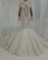 stylesnuggle.com supplies you Luxurious Sparkle Beaded High neck Fit and Flare Mermaid Wedding Dress at reasonable price. Fast delivery worldwide. 