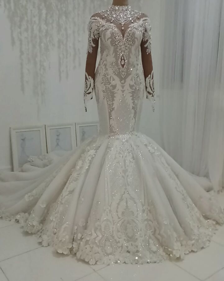 stylesnuggle.com supplies you Luxurious Sparkle Beaded High neck Fit and Flare Mermaid Wedding Dress at reasonable price. Fast delivery worldwide. 