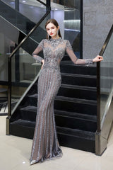 Looking for Prom Dresses, Evening Dresses, Homecoming Dresses, Quinceanera dresses in Tulle,  Mermaid style,  and Gorgeous Beading, Crystal, Rhinestone work? stylesnuggle has all covered on this elegant Luxurious Sparkle Cap sleeves High neck Beads Long Prom Dresses.