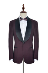 Luxury Black Shawl Collor One Button Burgundy Wedding Suits for Men-stylesnuggle