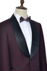 Luxury Black Shawl Collor One Button Burgundy Wedding Suits for Men-stylesnuggle