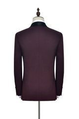 Luxury Black Shawl Collor One Button Burgundy Wedding Suits for Men-stylesnuggle