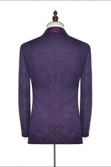 Luxury Dark Purple One Button Wedding Tuxedos Silk Shawl Lapel Jacquard Prom Suits-stylesnuggle