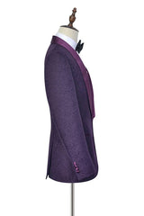 Luxury Dark Purple One Button Wedding Tuxedos Silk Shawl Lapel Jacquard Prom Suits-stylesnuggle