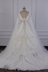 Luxury V-Neck Beadings Wedding Dress Tulle Sleeveless Sequined Bridal Gowns-stylesnuggle