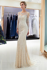 stylesnuggle offers MARLENE Mermaid Sequined Pattern Long Sleevess Evening Dresses at a cheap price from Gold, Champagne, Gray,  Stretch Satin to Mermaid Floor-length hem. Gorgeous yet affordable Long Sleevess Prom Dresses, Evening Dresses.