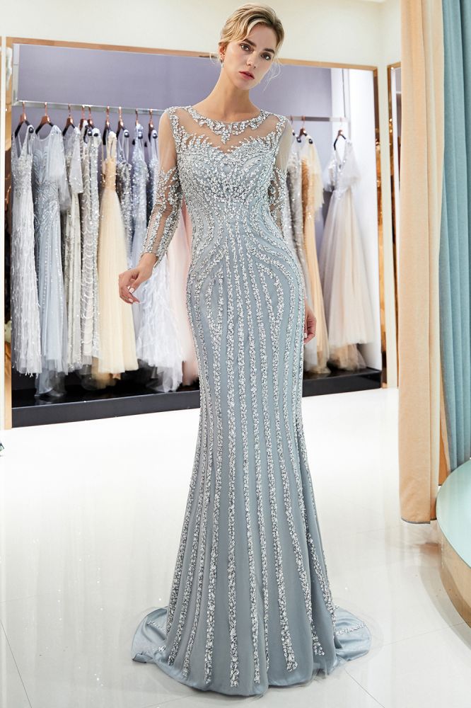 stylesnuggle offers MARLENE Mermaid Sequined Pattern Long Sleevess Evening Dresses at a cheap price from Gold, Champagne, Gray,  Stretch Satin to Mermaid Floor-length hem. Gorgeous yet affordable Long Sleevess Prom Dresses, Evening Dresses.