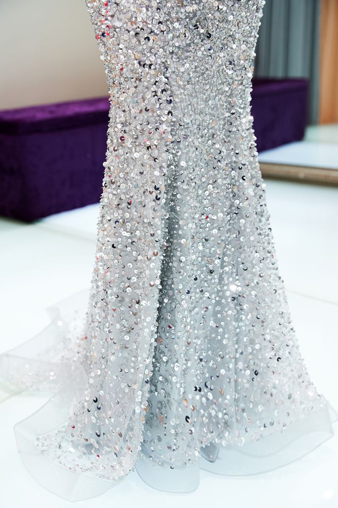 Looking for Prom Dresses, Evening Dresses in Tulle,  Mermaid style,  and Gorgeous Beading, Sequined work? stylesnuggle has all covered on this elegant MAUDE Mermaid Off-the-shoulder Long Sequins Silver Evening Gowns.