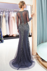 stylesnuggle offers MAUREEN Mermaid V-neck Long Sleevess Charming Beading Evening Dresses at a cheap price from Gold, Gray,  Tulle to Mermaid Floor-length hem. Gorgeous yet affordable Long Sleevess Prom Dresses, Evening Dresses.