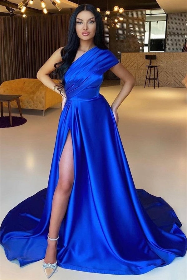 Mermaid Asymmetrical High Split One Shoulder Floor-length Prom Dress-stylesnuggle