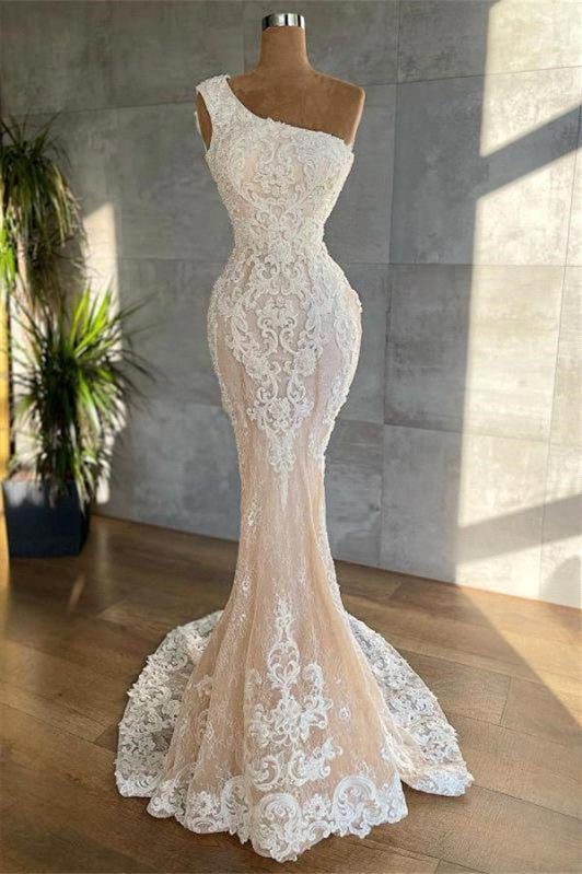 Mermaid Asymmetrical Lace Applique Floor-length Sleeveless Prom Dress-stylesnuggle