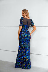 Mermaid Bateau Lace Sequined Floor-length half sleeves Floor-length Elegant Prom Dress-stylesnuggle