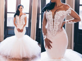 Mermaid Deep V-neck Floor Length Tulle Applique Wedding Dress-stylesnuggle