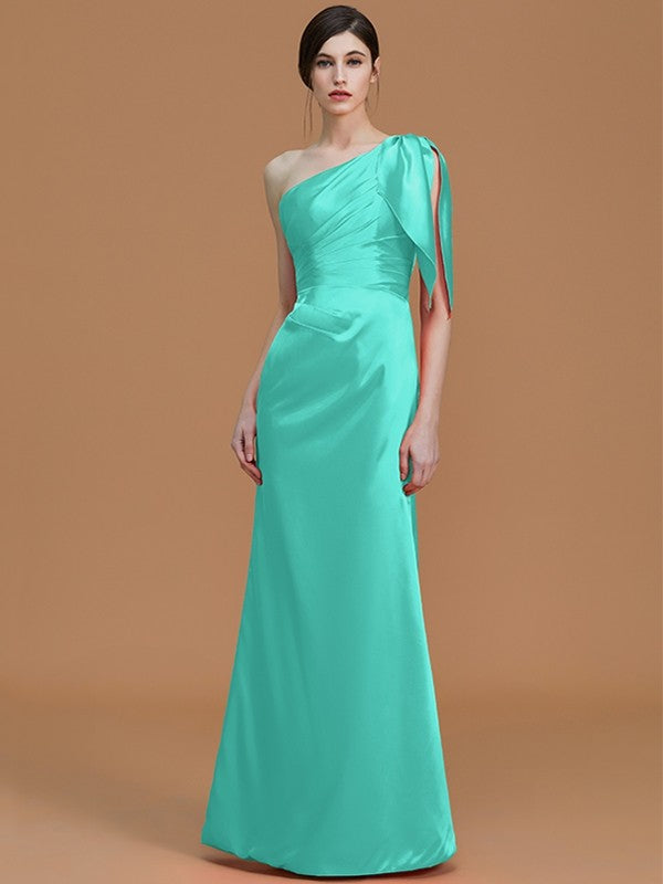 Charming Mermaid One Shoulder Sleeveless Ruched Satin Bridesmaid Dresses