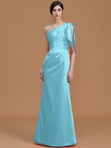 Charming Mermaid One Shoulder Sleeveless Ruched Satin Bridesmaid Dresses