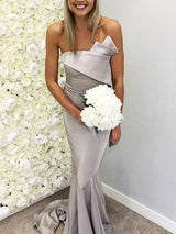 Mermaid Gorgeous Satin Ruffles Strapless Sleeveless Bridesmaid Dresses