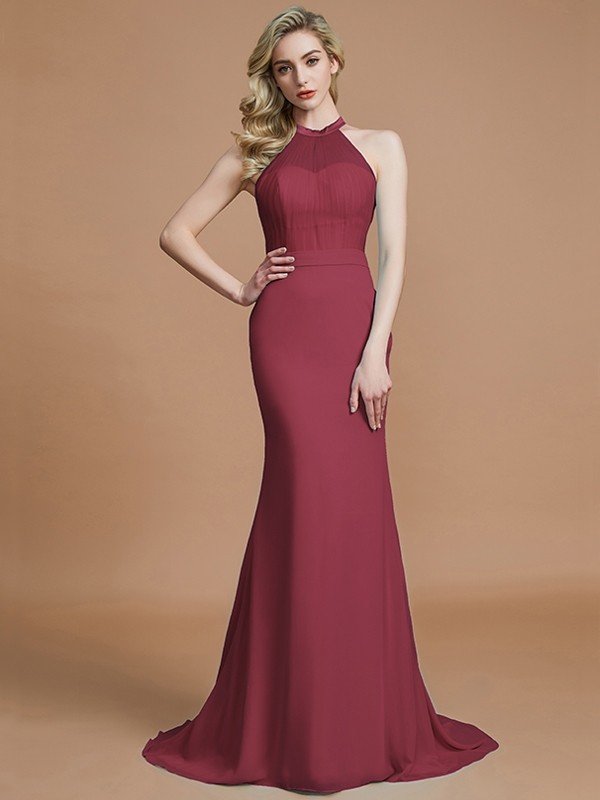 Charming Mermaid Sleeveless Scoop Chiffon Bridesmaid Dresses