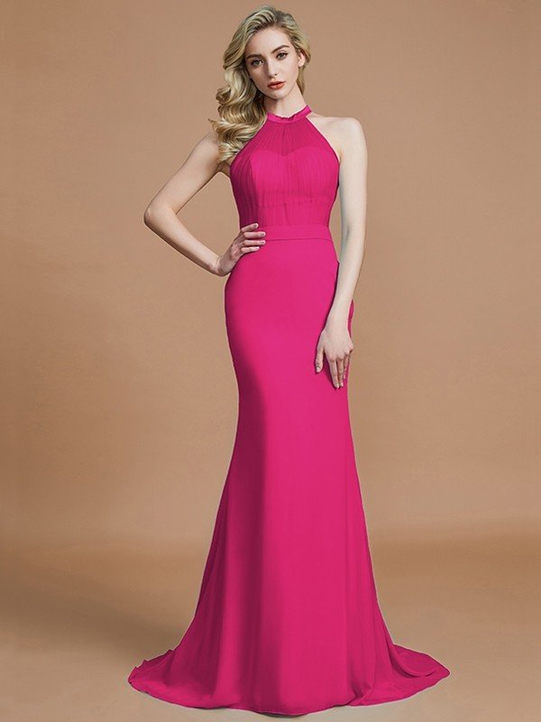 Charming Mermaid Sleeveless Scoop Chiffon Bridesmaid Dresses