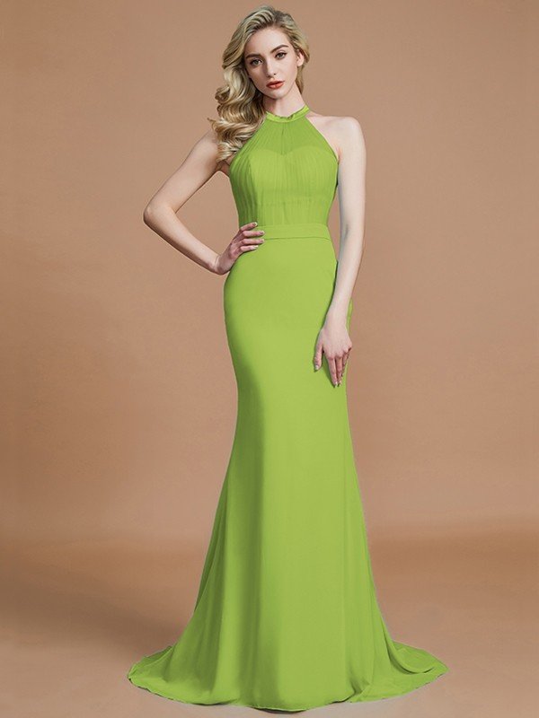 Charming Mermaid Sleeveless Scoop Chiffon Bridesmaid Dresses