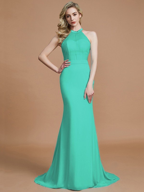 Charming Mermaid Sleeveless Scoop Chiffon Bridesmaid Dresses