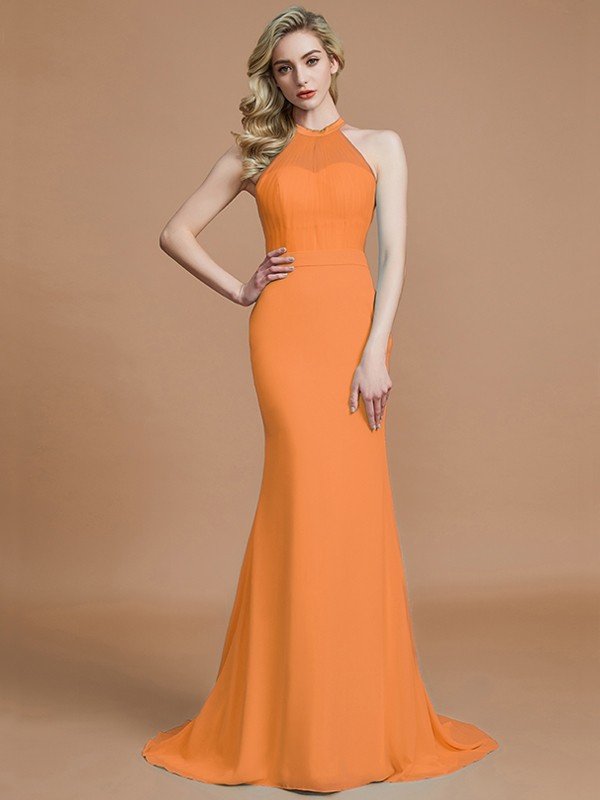 Charming Mermaid Sleeveless Scoop Chiffon Bridesmaid Dresses