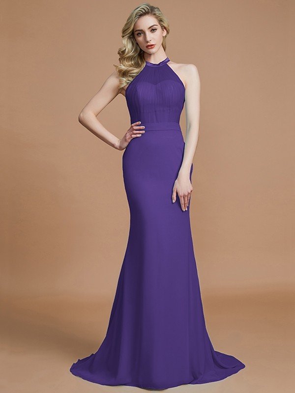 Charming Mermaid Sleeveless Scoop Chiffon Bridesmaid Dresses