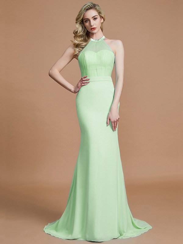 Charming Mermaid Sleeveless Scoop Chiffon Bridesmaid Dresses