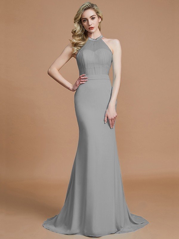 Charming Mermaid Sleeveless Scoop Chiffon Bridesmaid Dresses