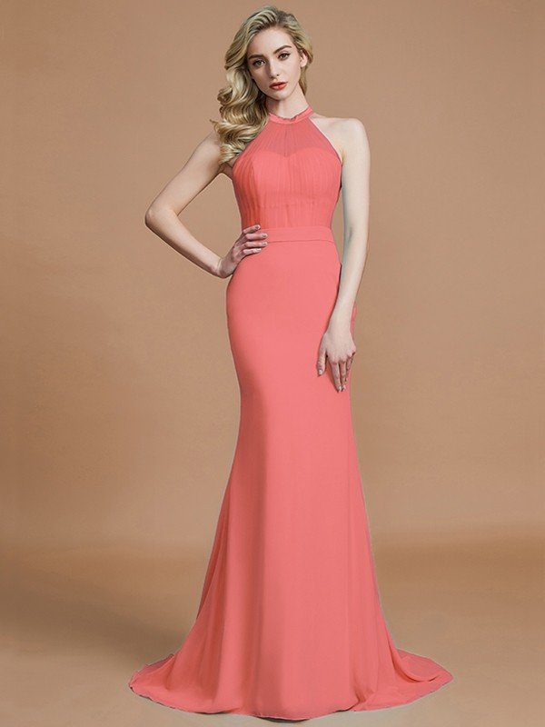 Charming Mermaid Sleeveless Scoop Chiffon Bridesmaid Dresses