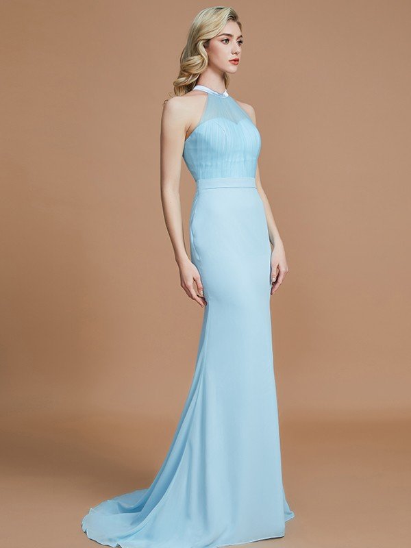 Charming Mermaid Sleeveless Scoop Chiffon Bridesmaid Dresses