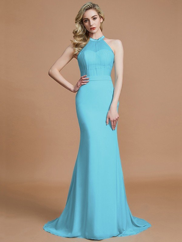 Charming Mermaid Sleeveless Scoop Chiffon Bridesmaid Dresses