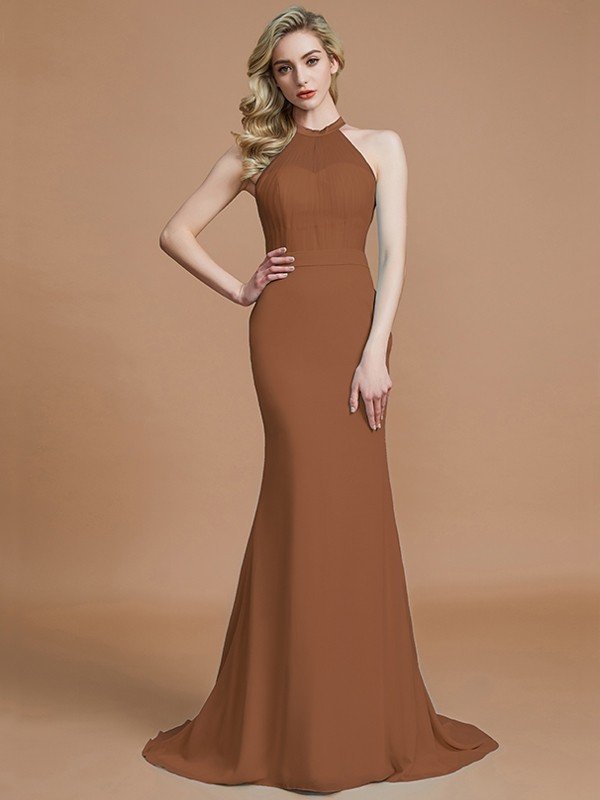 Charming Mermaid Sleeveless Scoop Chiffon Bridesmaid Dresses