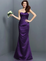 Charming Mermaid Strapless Pleats Sleeveless Long Satin Bridesmaid Dresses