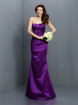 Mermaid Gorgeous Strapless Pleats Sleeveless Long Satin Bridesmaid Dresses