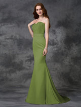 Charming Mermaid Sweetheart Beading Sleeveless Long Satin Chiffon Bridesmaid Dresses