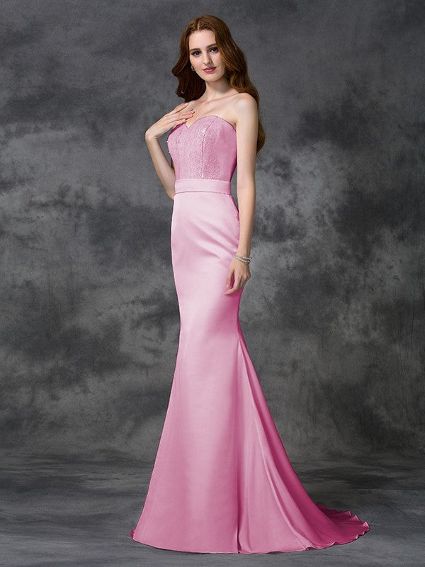 Charming Mermaid Sweetheart Beading Sleeveless Long Satin Chiffon Bridesmaid Dresses