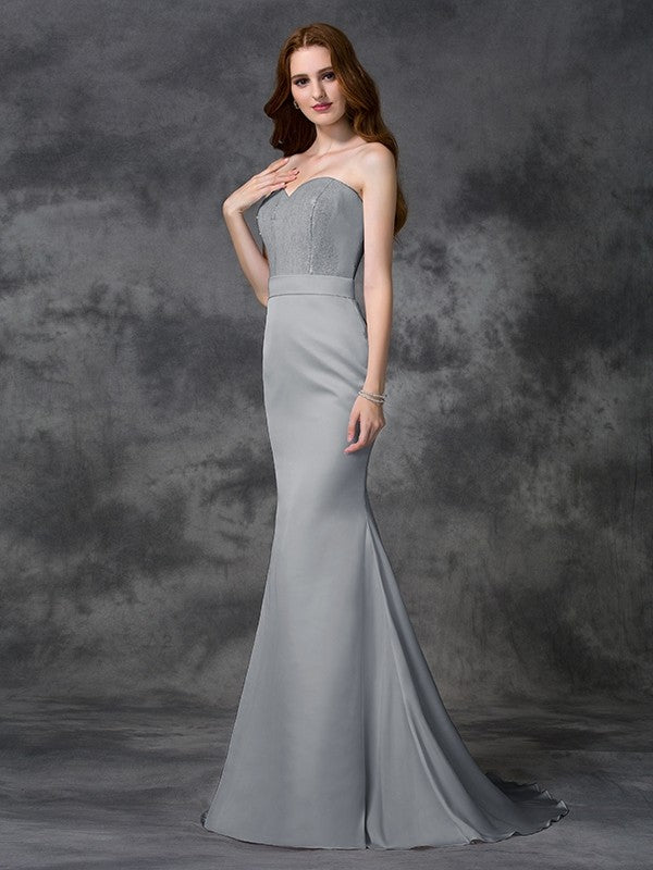 Charming Mermaid Sweetheart Beading Sleeveless Long Satin Chiffon Bridesmaid Dresses