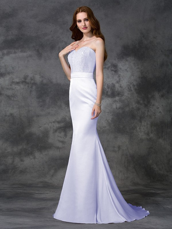 Charming Mermaid Sweetheart Beading Sleeveless Long Satin Chiffon Bridesmaid Dresses