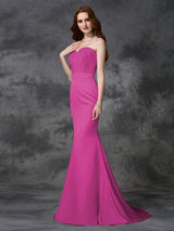 Charming Mermaid Sweetheart Beading Sleeveless Long Satin Chiffon Bridesmaid Dresses