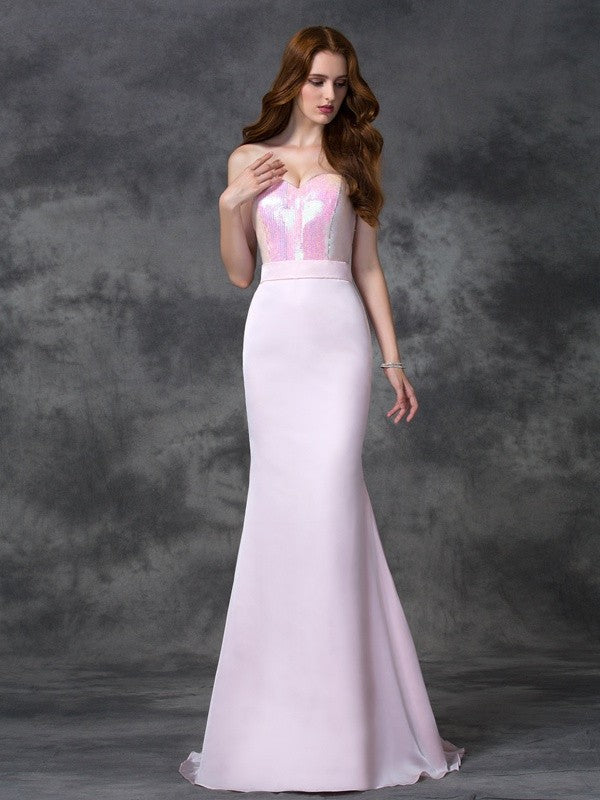 Mermaid Gorgeous Sweetheart Beading Sleeveless Long Satin Chiffon Bridesmaid Dresses