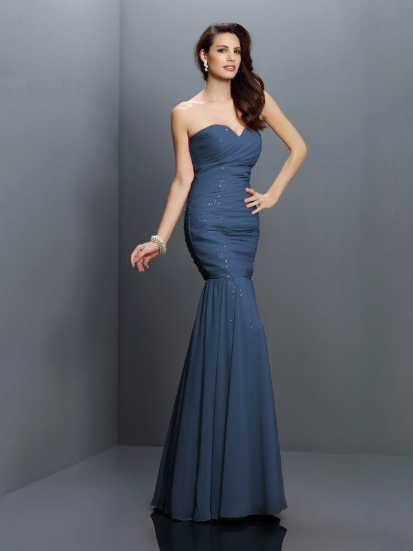 Charming Mermaid Sweetheart Pleats Sleeveless Long Chiffon Bridesmaid Dresses