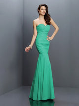 Charming Mermaid Sweetheart Pleats Sleeveless Long Chiffon Bridesmaid Dresses