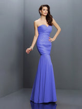 Charming Mermaid Sweetheart Pleats Sleeveless Long Chiffon Bridesmaid Dresses