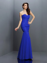 Charming Mermaid Sweetheart Pleats Sleeveless Long Chiffon Bridesmaid Dresses