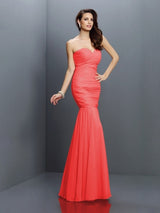 Charming Mermaid Sweetheart Pleats Sleeveless Long Chiffon Bridesmaid Dresses