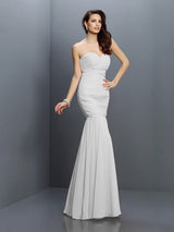 Charming Mermaid Sweetheart Pleats Sleeveless Long Chiffon Bridesmaid Dresses