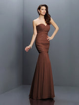 Charming Mermaid Sweetheart Pleats Sleeveless Long Chiffon Bridesmaid Dresses