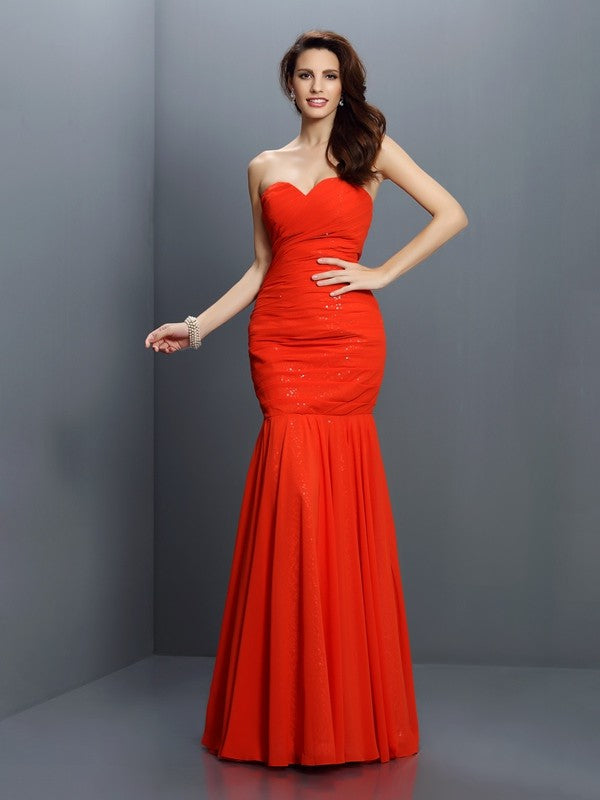 Mermaid Gorgeous Sweetheart Pleats Sleeveless Long Chiffon Bridesmaid Dresses