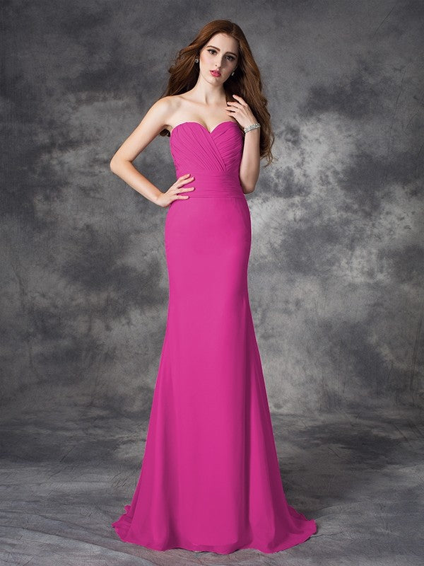 Charming Mermaid Sweetheart Ruched Sleeveless Long Chiffon Bridesmaid Dresses